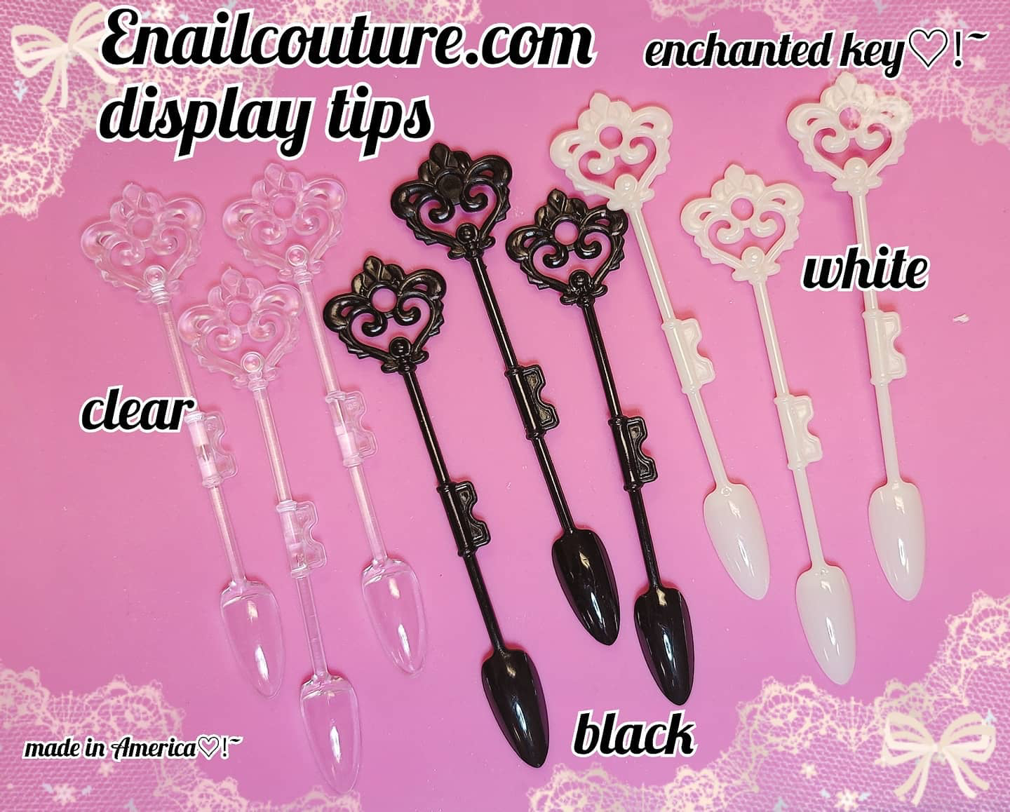 display tips, enchanted key ! (Nail Tips Sticks Nail Color Display Tips Transparent, white, black Nail Art Practice Sticks)