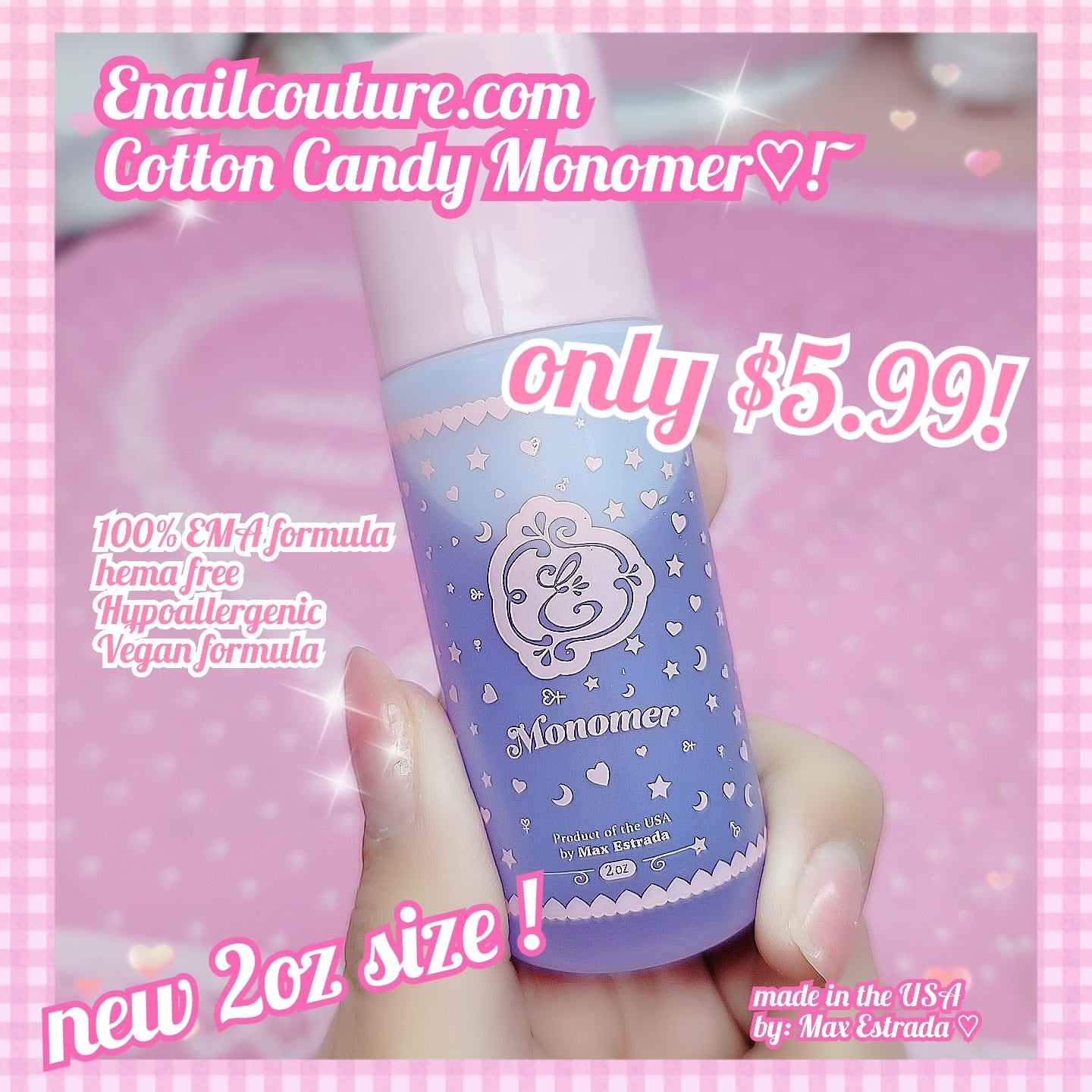 Cotton Candy Monomer (Acrylic Liquid Monomer Acrylic Nail Liquid 2 OZ. for Doing Acrylic Nails Nail Extension Nail Art Non-Yellow)
