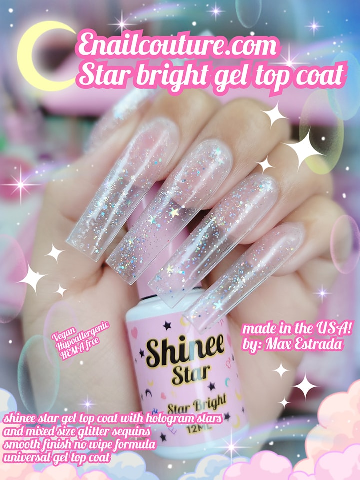 Shinee Star (Nail Polish Top Coat, Diamond Top Coat Gel Sparking Top Coat Nail Polish No Wipe Top Coat for Nail Art Decoration Nail Polish Top Coat Gel Nail Manicure Art DIY and Salon Use)